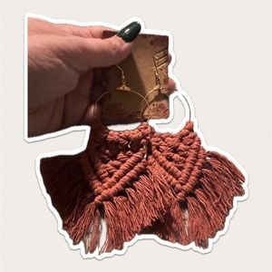 Macrame Earrings-Rust Orange Red